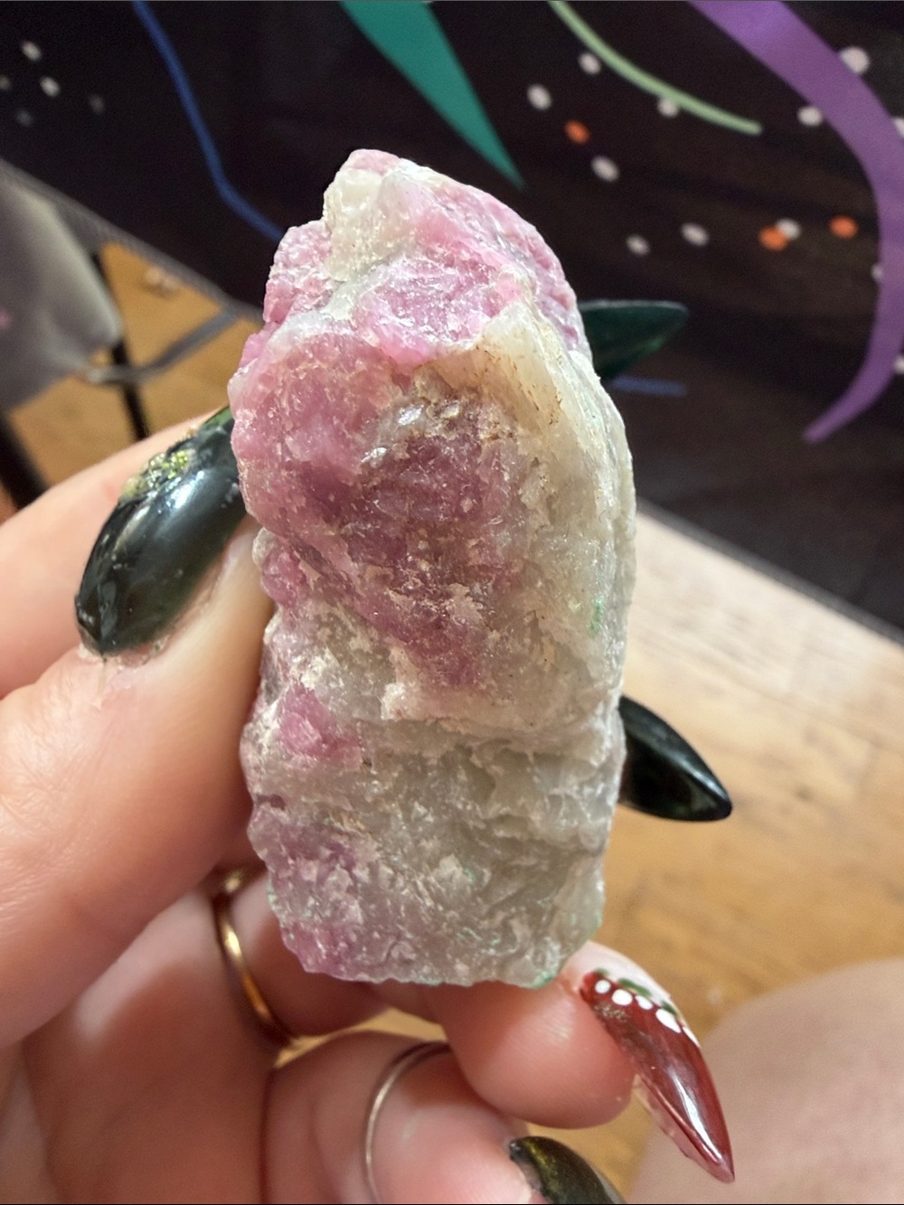 Pink and grey raw tourmaline free form